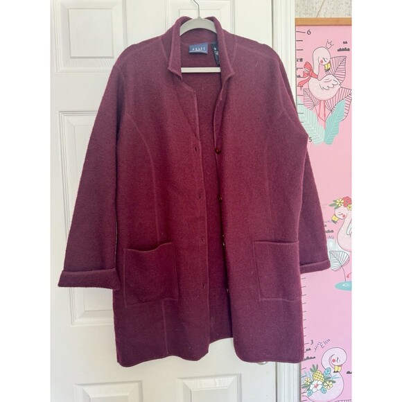 Crazy Horse 100% Wool Burgundy Large Womens Cardigan Red  Pockets - Picture 4 of 10